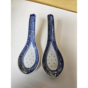 Vintage Asian Ceramic Soup Spoon Ramen Wonton 2 Chinese